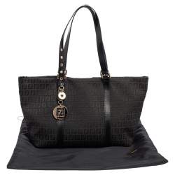 Pre Owned Fendi Black Zucchino Canvas and Leather Superstar Shopper Tote