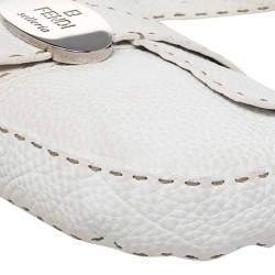 Pre Owned Fendi White Leather Selleria Baguette Bag