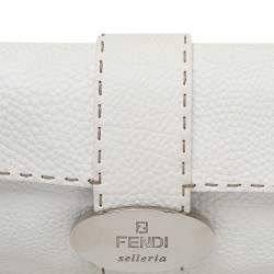 Pre Owned Fendi White Leather Selleria Baguette Bag