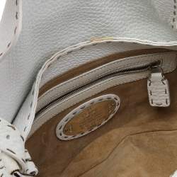 Pre Owned Fendi White Leather Selleria Baguette Bag
