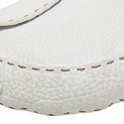 Pre Owned Fendi White Leather Selleria Baguette Bag