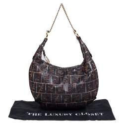 Pre Owned Fendi Multicolor Zucca Jacquard Fabric Chef Chain Link Hobo