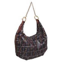 Pre Owned Fendi Multicolor Zucca Jacquard Fabric Chef Chain Link Hobo