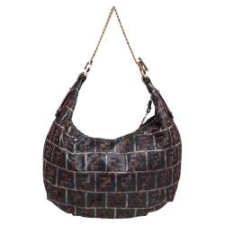 Pre Owned Fendi Multicolor Zucca Jacquard Fabric Chef Chain Link Hobo