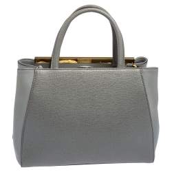 Pre Owned Fendi Grey Leather Small 2Jours Tote