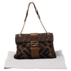 Fendi Tobacco Zucca Canvas and Leather Maxi Baguette Flap Shoulder Bag