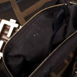 Fendi Tobacco Zucca Canvas and Leather Maxi Baguette Flap Shoulder Bag
