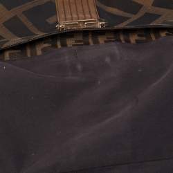 Fendi Tobacco Zucca Canvas and Leather Maxi Baguette Flap Shoulder Bag