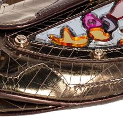 Pre Owned Fendi Gold/Copper Patent and Leather Mini Vanity Mirrored Clutch Bag