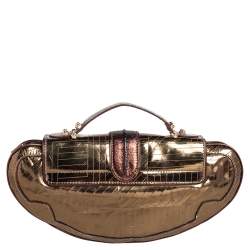 Pre Owned Fendi Gold/Copper Patent and Leather Mini Vanity Mirrored Clutch Bag