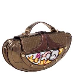 Pre Owned Fendi Gold/Copper Patent and Leather Mini Vanity Mirrored Clutch Bag