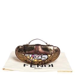 Pre Owned Fendi Gold/Copper Patent and Leather Mini Vanity Mirrored Clutch Bag
