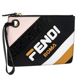Pre Owned Fendi X Fila Multicolor Leather Zip Wristlet Clutch