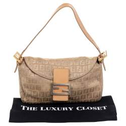 Pre Owned Fendi Beige Zucca Canvas Mama Forever Baguette