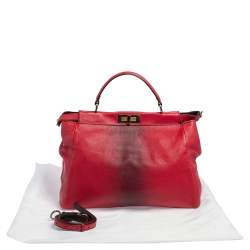 Pre Owned Fendi Ombre Red Leather Large Peekaboo Top Handle Bag