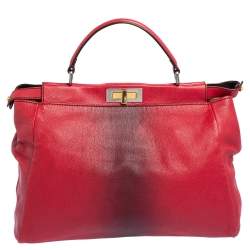 Pre Owned Fendi Ombre Red Leather Large Peekaboo Top Handle Bag