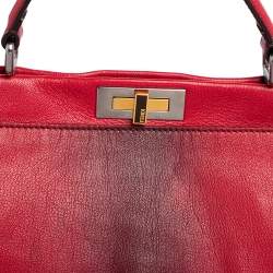 Pre Owned Fendi Ombre Red Leather Large Peekaboo Top Handle Bag