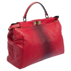 Pre Owned Fendi Ombre Red Leather Large Peekaboo Top Handle Bag