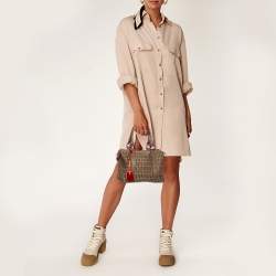 Pre Owned Fendi Brown Zucchino Canvas Small Forever Bauletto Boston Bag