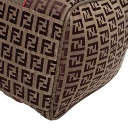 Pre Owned Fendi Brown Zucchino Canvas Small Forever Bauletto Boston Bag