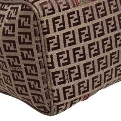 Pre Owned Fendi Brown Zucchino Canvas Small Forever Bauletto Boston Bag