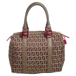 Pre Owned Fendi Brown Zucchino Canvas Small Forever Bauletto Boston Bag