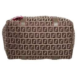 Pre Owned Fendi Brown Zucchino Canvas Small Forever Bauletto Boston Bag