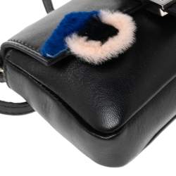 مملوكة مسبقًا حقيبة كتف فندي باغويت حافة فرو وجلد أسود مزين بوغي صغيرة جداً