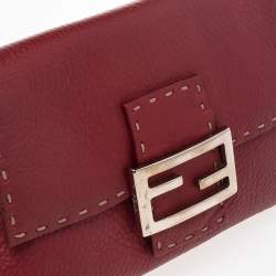 Pre Owned Fendi Red Leather Baguette Shoulder Bag