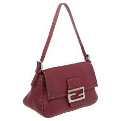 Pre Owned Fendi Red Leather Baguette Shoulder Bag