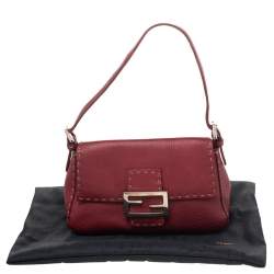 Pre Owned Fendi Red Leather Baguette Shoulder Bag