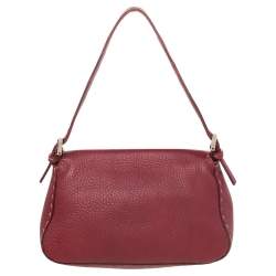 Pre Owned Fendi Red Leather Baguette Shoulder Bag