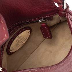 Pre Owned Fendi Red Leather Baguette Shoulder Bag