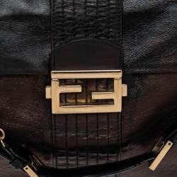 Pre Owned Fendi Black Leather Maxi Baguette Flap Shoulder Bag
