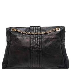 Pre Owned Fendi Black Leather Maxi Baguette Flap Shoulder Bag