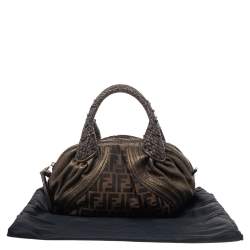 Pre Owned Fendi Tobacco Zucca Canvas And Leather Baby Spy Bag