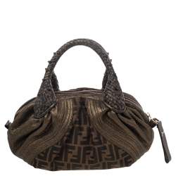 Pre Owned Fendi Tobacco Zucca Canvas And Leather Baby Spy Bag