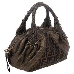 Pre Owned Fendi Tobacco Zucca Canvas And Leather Baby Spy Bag