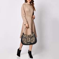 Pre Owned Fendi Beige/Black Canvas And Leather Selleria Hobo