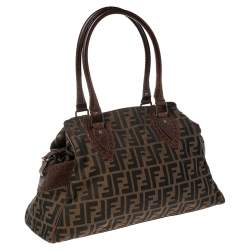Pre Owned Fendi Tobacco Zucca Canvas and Leather Medium Chef De Jour Tote