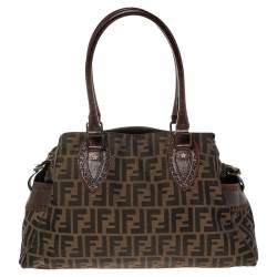 Pre Owned Fendi Tobacco Zucca Canvas and Leather Medium Chef De Jour Tote