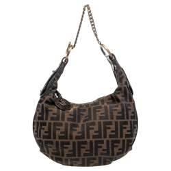 Pre Owned Fendi Tobacco Zucca Canvas Chef Chain Hobo