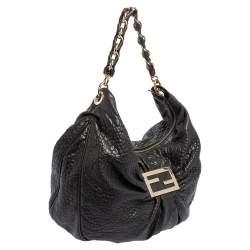 Pre Owned Fendi Black Leather Mia Hobo