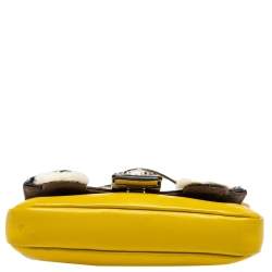 Pre Owned Fendi Yellow Leather and Fur Micro Monster Baguette