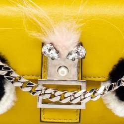 Pre Owned Fendi Yellow Leather and Fur Micro Monster Baguette