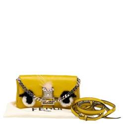 Pre Owned Fendi Yellow Leather and Fur Micro Monster Baguette