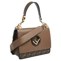 Pre Owned Fendi Two Tone Leather Kan I F Logo Shoulder Bag