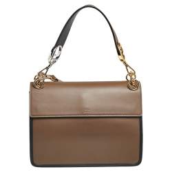 Pre Owned Fendi Two Tone Leather Kan I F Logo Shoulder Bag