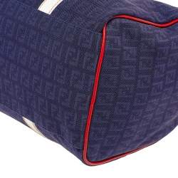 Pre Owned Fendi Multicolor Zucchino Canvas and Patent Leather Forever Bauletto Boston Bag