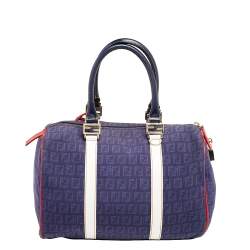 Pre Owned Fendi Multicolor Zucchino Canvas and Patent Leather Forever Bauletto Boston Bag